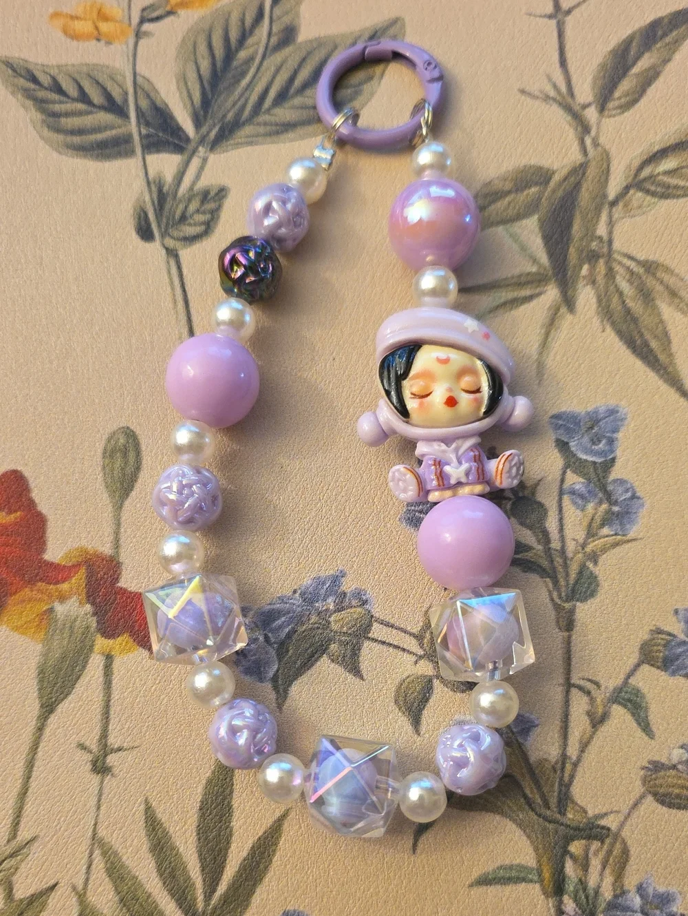 Source Unknown Purple Beaded Astronaut Charm Keychain